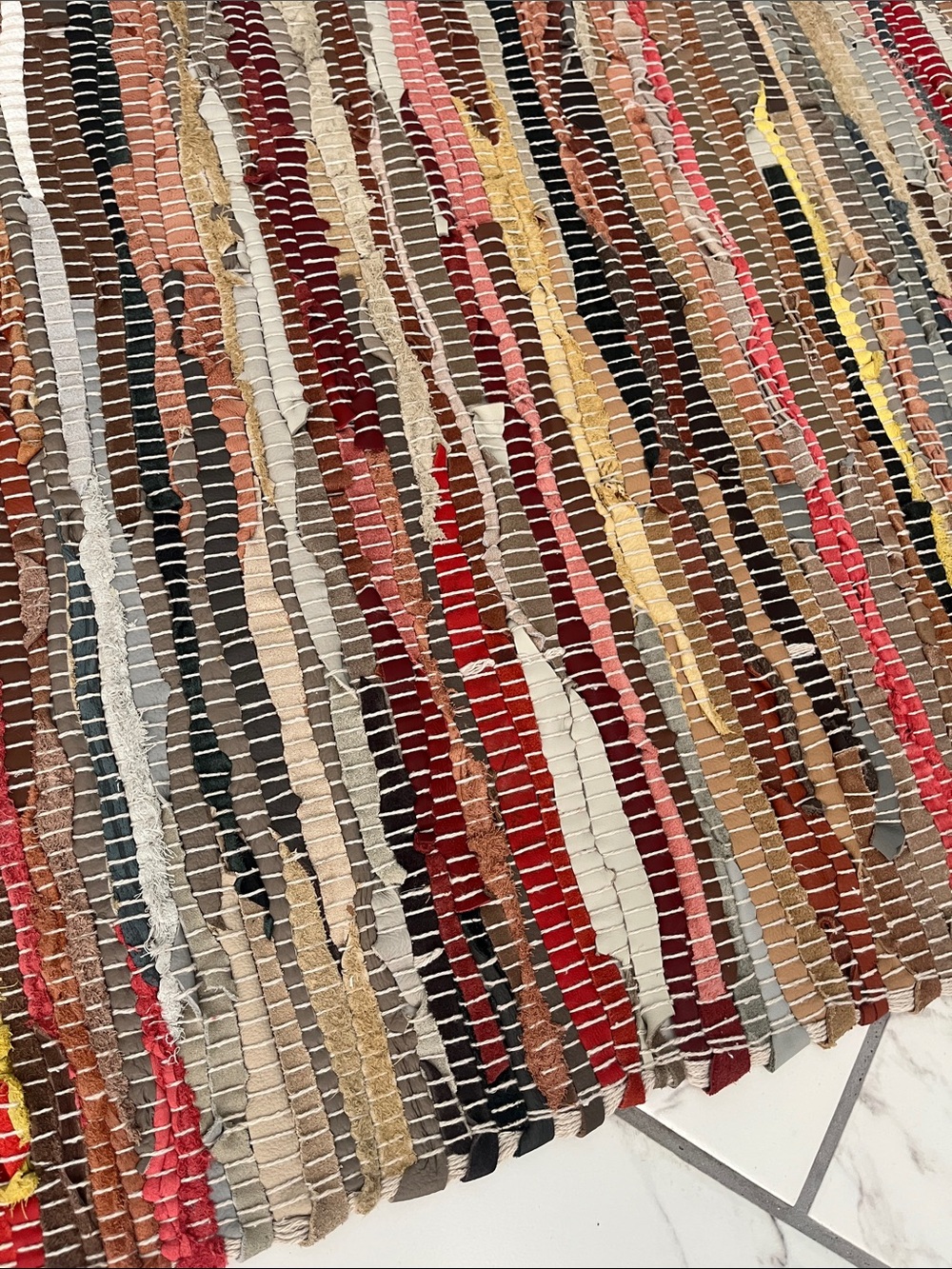 Boho Handwoven Multi-Color Striped Rag Fringe Rug - Picture 2 of 4